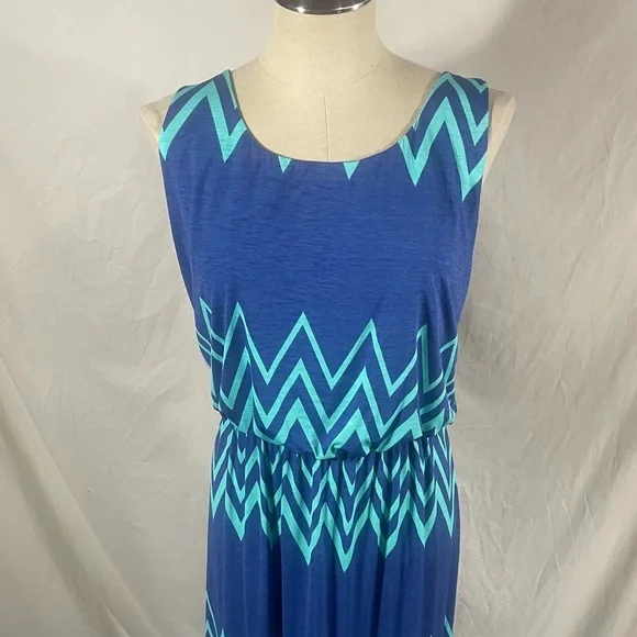 Pixley Summer Maxi Dress Chevron Print Blue Size XL - Picture 4 of 9